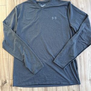Men’s Under Armour Pullover Cold Gear Fitted Shirt Black/Grey Striped Sz XL